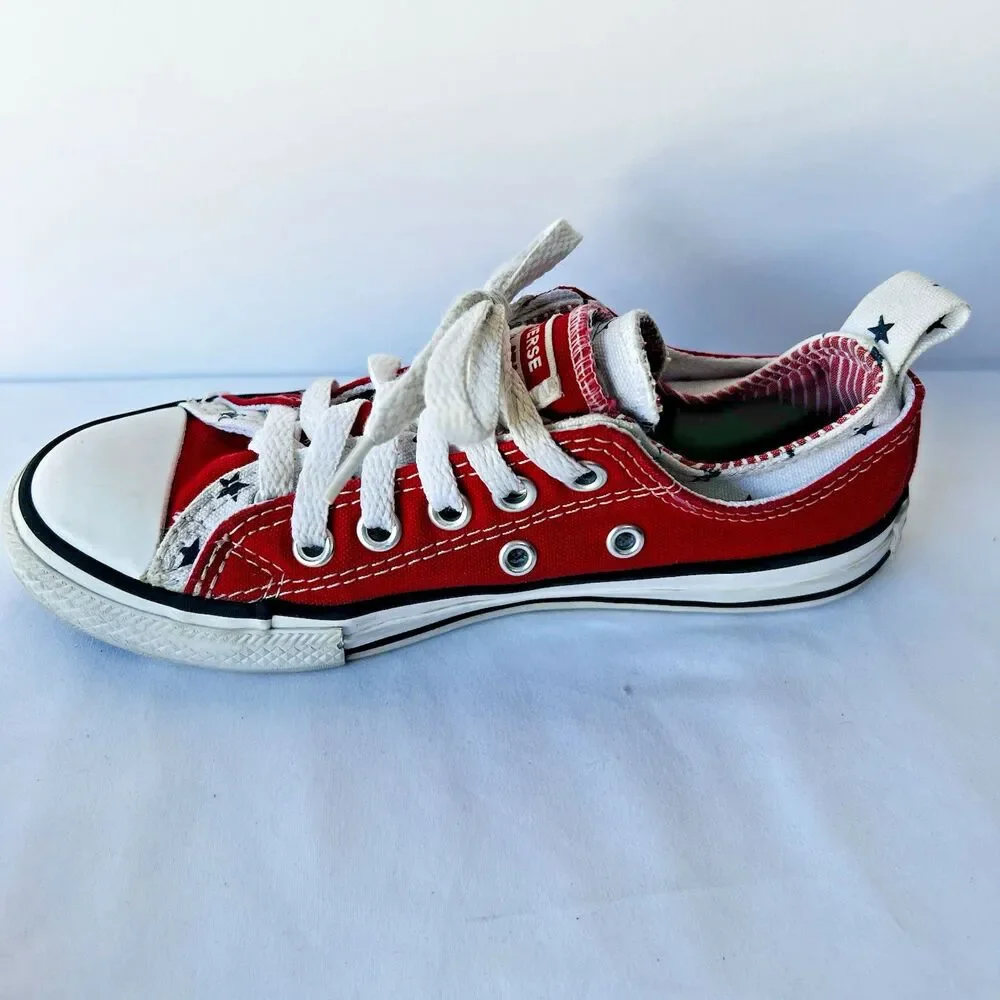 Converse All Stars Girls Size 13 Red White Blue Star Trim Double Upper Sneaker